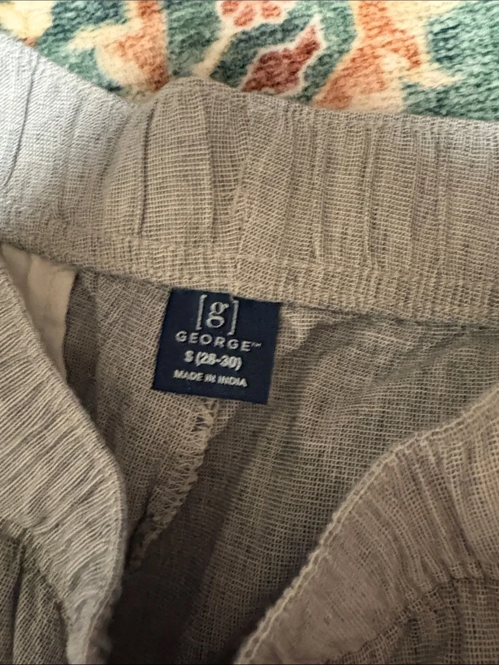 George Light Blue Elastic-Waist Linen-Blend Chinos